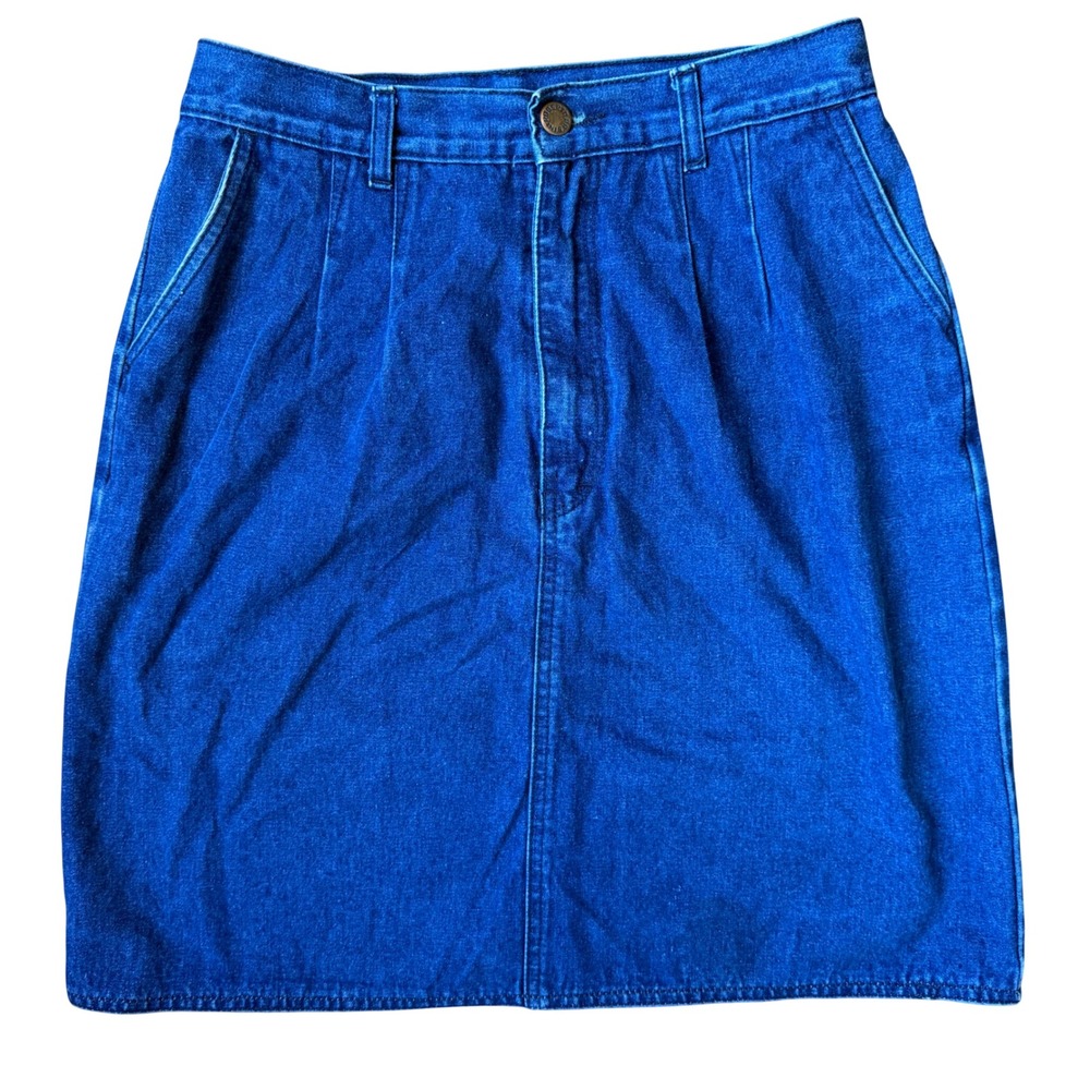 90s Roberto Orsini Denim Skirt Size 11/12 Blue Pleated High Waist Vintage Mini